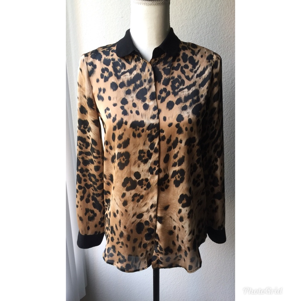 Zara Leopard Long Sleeve Shirt with hidden buttons